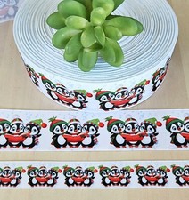 7/8  1.5" 1 YD Penguin Grosgrain Ribbon Christmas Penguins Carolers