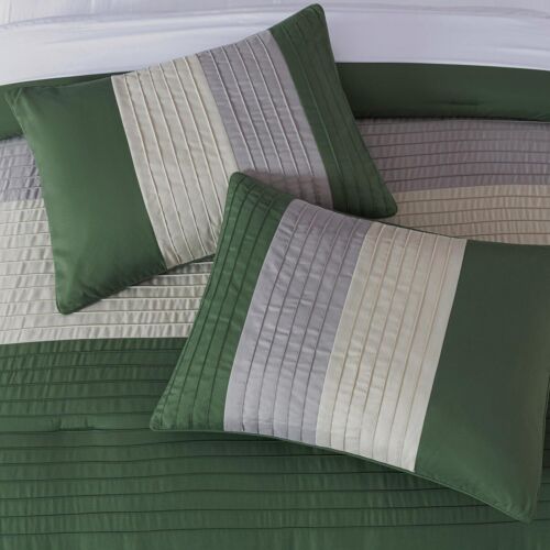 Chezmoi Collection 8-Piece Comforter Set Luxury Pleated Stripe Bedding Set - Picture 17 of 34