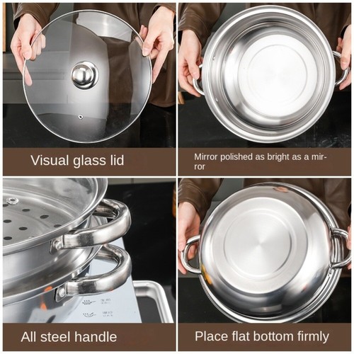 28cm Stainless Steel Steamer Multifunctional Cooking Pot Gas Induction Cooker - Picture 4 of 12