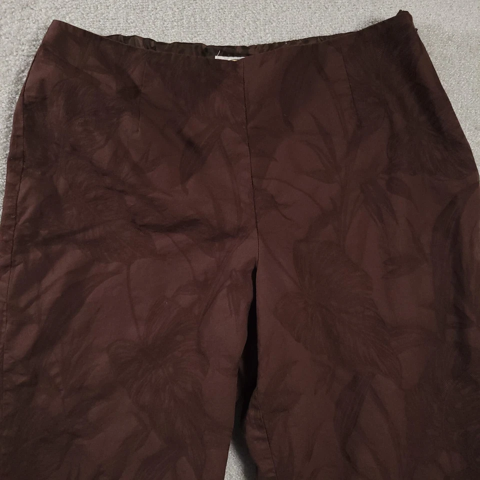 Vintage Talbots Dress Pants Women's 18 Brown Side Zip Lined Embroidered Leaf USA - Image 3 of 4