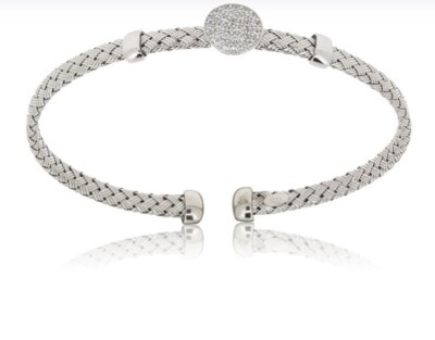 Bracelet Argent 925 Plaqué Or 18k - Zircones & Barres Texturées - Taille 7.25" - Neuf Sans Boîte