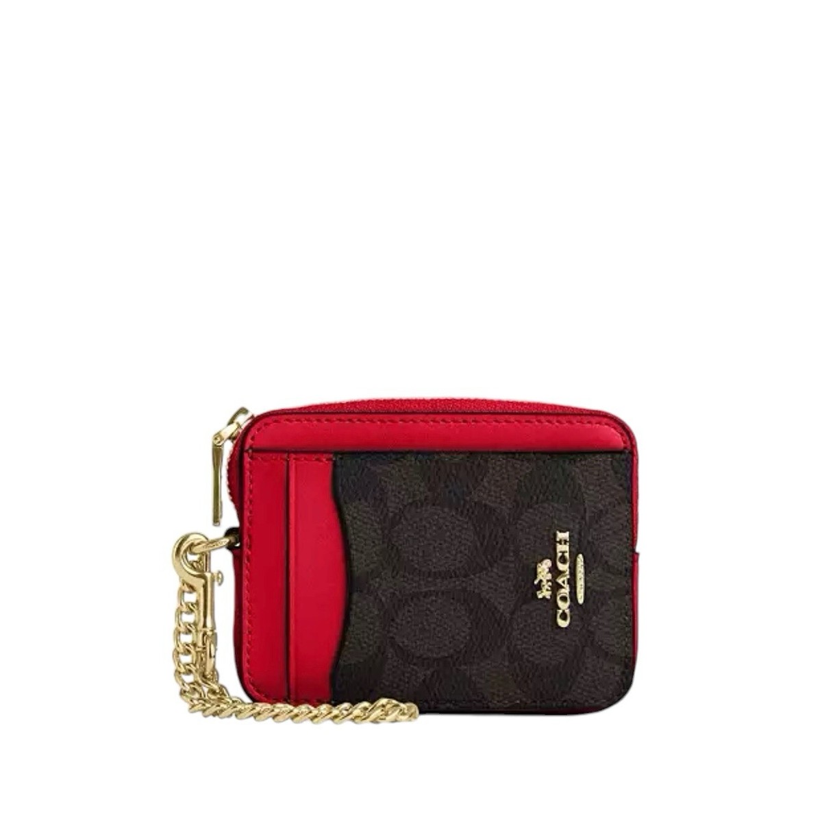 NWT Coach Zip Card Case In Signature Canvas Walnut Bold Red NWT Coach Zip Card Case In Signature Canvas Walnut Bold Red