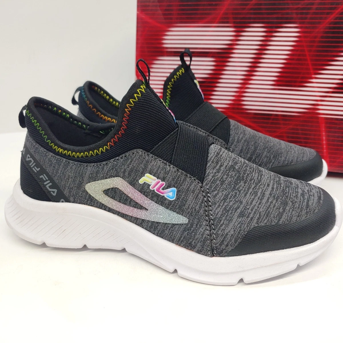 FILA Speedchaser 2 SO 2 Girls Youth Size 12 Black Gray Athletic Sneaker Slip On