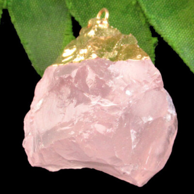 Gold Edge Natural Rose Quartz Freeform Pendant Bead 35x33x26mm