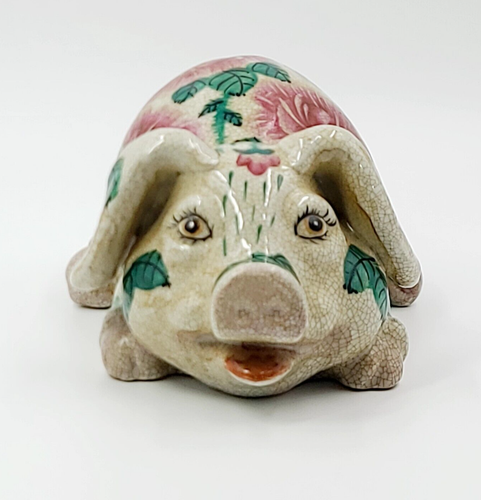 Rose floreali dipinte a mano vintage stile maiolica ceramica maiale decorazione casale 8" - Foto 3 di 10