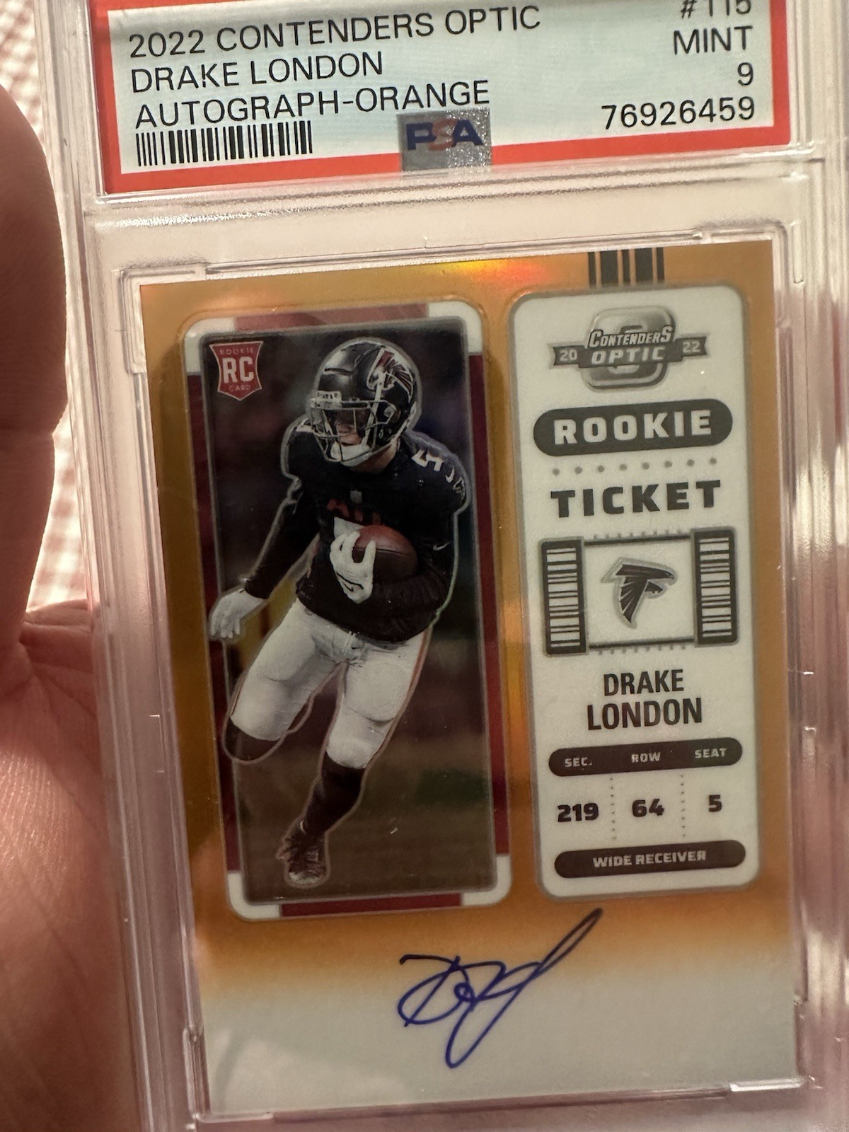 2022 Panini Contenders Optic 115 Drake London Rookie Auto Orange 32/50