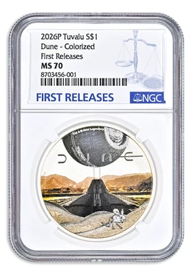2026 P Tuvalu 1 oz Silver Dune Colorized Coin NGC MS70 First Releases - Image 1 of 2