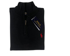 Polo Ralph Lauren Hombre Algodón Jersey Cuarto Cremallera Calce Ajustado Negro y Gris