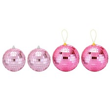 Mirror Ball, 4, 6 Inch Reflective Balls with Ring Pink 1 Set