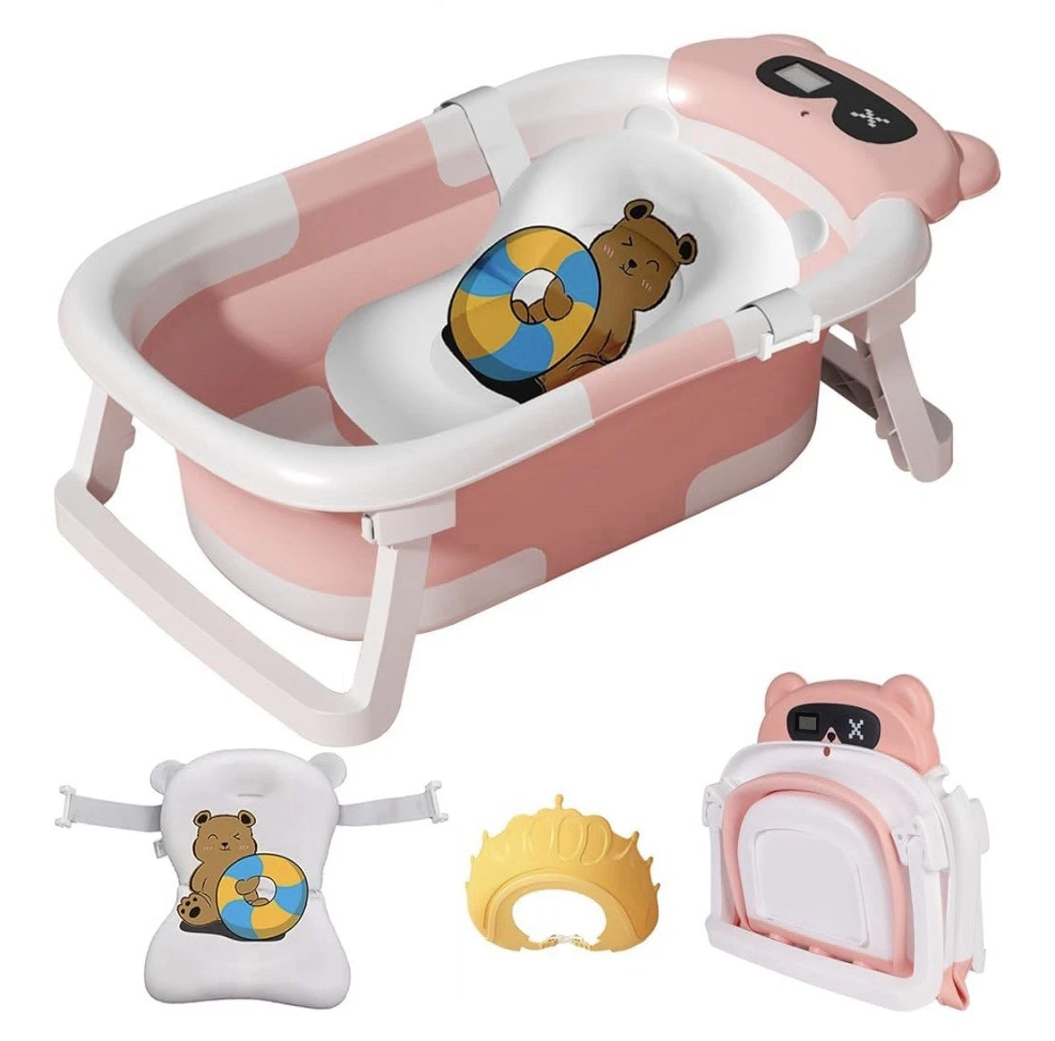 LiveGo Collapsable Folding BABY BATH Cushion & Temperature Monitor Pink NEW
