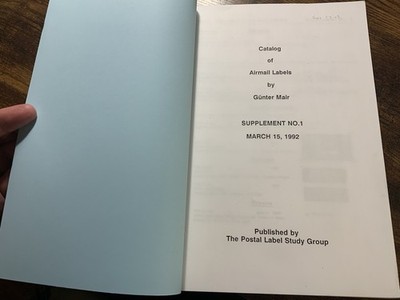 Catalogue Of Air Labels By Gunther Mair Supplement No 1 1992 Paperback Book
