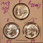 1948 P D S ROOSEVELT DIME GEM BU SET  D&S FULL BANDS KEY DATES! 480426