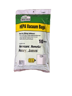 Clean Obsessed Cloth Vacuum Bags To Fit Nacecare/Numatic/Henry/James- 10 bags