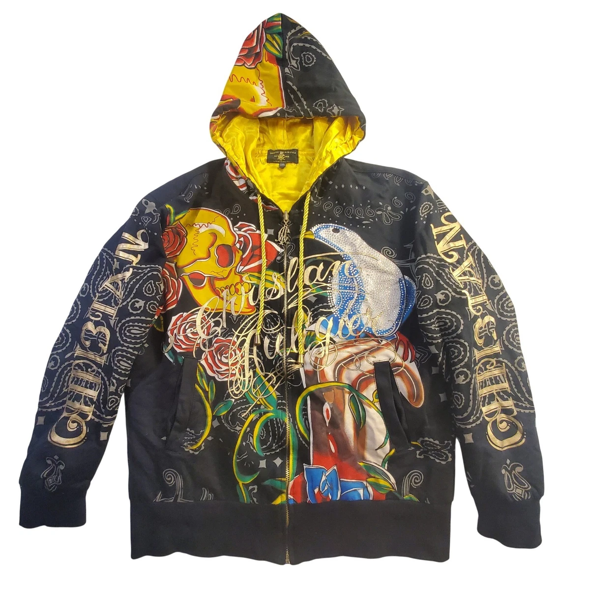 Christian Audigier Black Long Sleeve Hoodies & Sweatshirts for Men