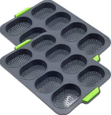 French Bread Baking 8 Cavity Silicone Grids Roll Mold Baguette Tray Bakery Pan