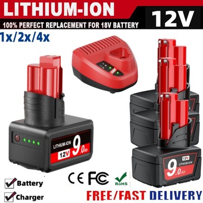 PACK 9.0AH For Milwaukee For M12 12V 9000mAh Extended Capacity Battery w/LED