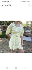 Faithfull The Brand Puff Sleeve Mini Dress Womens 8 Butter Yellow Floral Cottage