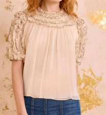 Ulla Johnson Isolda Short Sleeve Blouse Chantilly