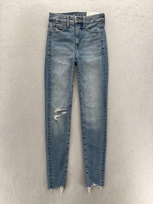American Eagle The Luxe Super Hi-Rise Jegging Jeans Womens 000 Blue Distressed