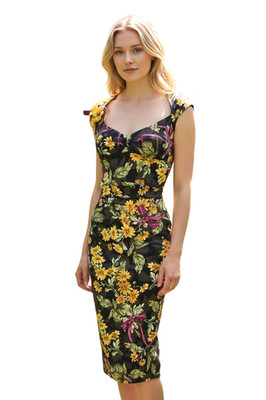10 UK Karen Millen Vintage Daisy Floral Print Galaxy Cocktail Pencil Dress