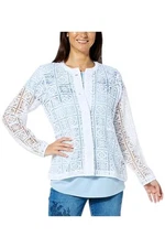 DG2 Women's Crochet Lace Cropped Jacket White