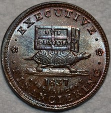 Uncirculated 1837 Turtle & Box/Donkey Hard Times Token, HT-33/Low-19