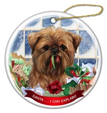 Brussels Griffon Dog Porcelain Hanging Ornament Pet Santa I Can Explain 
