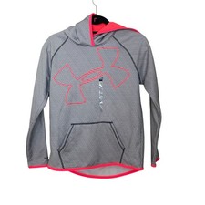 Under Armour Girls Large Pullover Hoodie Gray Pink Novelty Jumbo Logo NWT