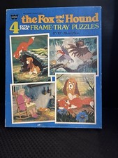 Vintage Whitman Disney FOX AND THE HOUND Set of 4 Tray Frame Puzzles 1981 W Box