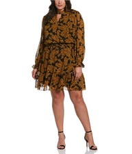 Ella Rafaella Womens Smocked A-line Dress, Brown, Plus Size, 2X