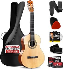 Pyle 30" Beginner Acoustic Guitar Kit, 1/4 Junior Size Natural Ash 