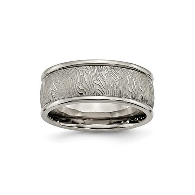 Mens 9mm Textured Titanium and Polished Rounded Edge Wedding Band Ring