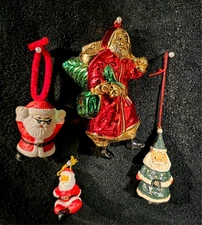Assorted Lot Of Five Vintage Santa Claus Christmas Ornaments