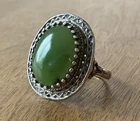 vintage Jade 5.7 grams Sterling Silver ring size 6.25 antique + makers mark