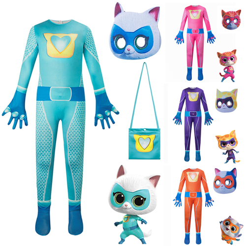 Kids Super Kitties Bitsy Ginny Cosplay Costume Jumpsuit Mask Halloween
