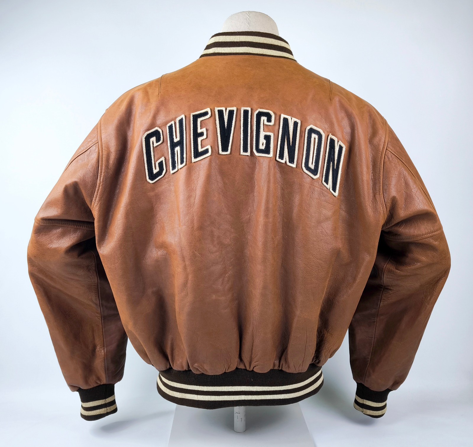 Chevignon Leather Jacket Brown Size XXL (XL) Vintage 90s Large Back Logo