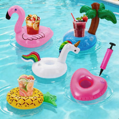 Aufblasbare Getränkehalter Pool Party Set 5er mit Pumpe für Kinder und Erwachsen