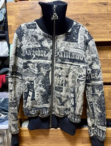 John Galliano Newspaper Graphic Jacket High Neck Zip Up Jacket - product listing photo