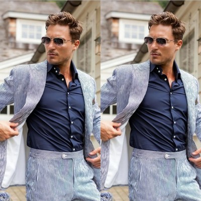 Seersucker Men's Suits Evening Party Formal Outwear Summer Men Blazer Pants