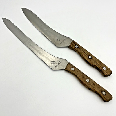 400C Gold 3 Stainless 10'' & 8  Offset Wood Handle Knife Japan Lot of 2 Vintage 