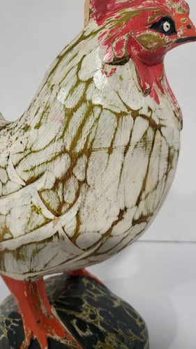 Wooden Carved Chicken Rooster Farmhouse Primitive Folk Art Distressed - Picture 12 of 21