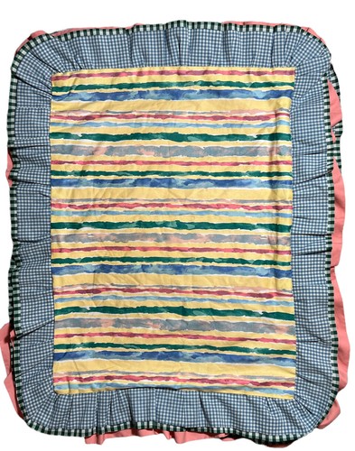 Pepperell Pillow Shams Abstract Gingham Ruffle Island Farm Coastal Blue Coral - Picture 7 of 10