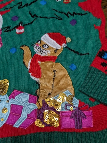 Holiday Time Ugly Christmas Sweater Festive Cats Youth Size XL 14/16 Plus - Picture 6 of 15