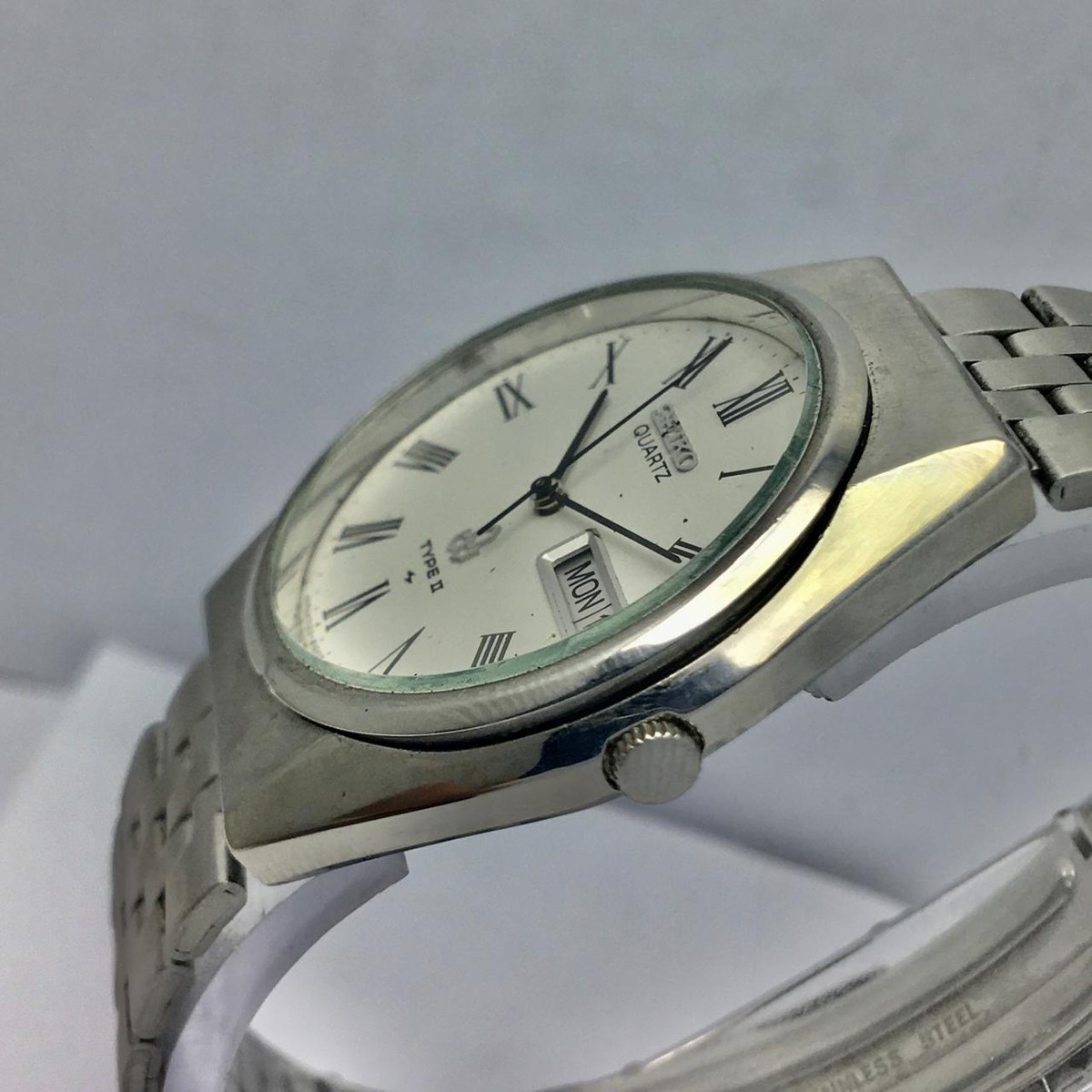 SEIKO TYPEⅡ 7123-8100 純正バンド　クオーツ稼働品 Vintage Seiko Type II 7123-8100 Gray Linen Dial Quartz Men's