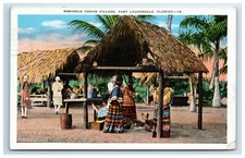 Postcard Fort Lauderdale Florida Seminole Indian Village Linen Posted 1937