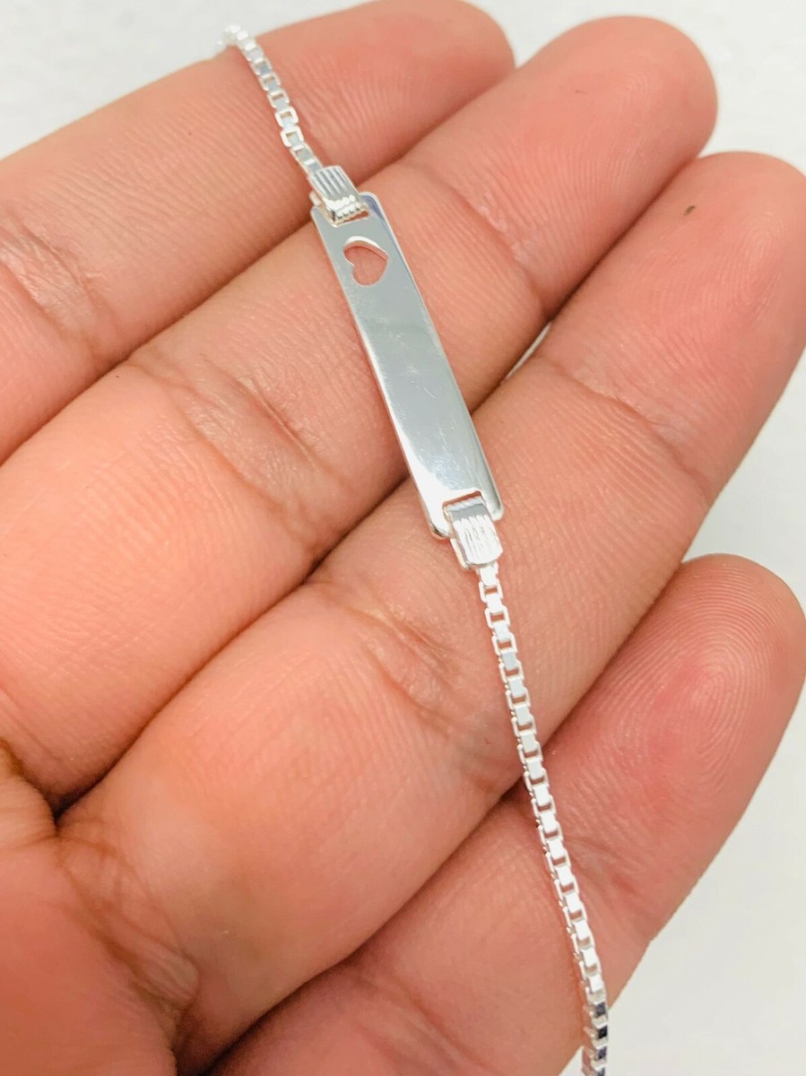 Newborn Baby Kids Id Bracelet Sterling Silver Personalized Jewelry Box Link  6