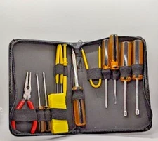 12 Piece Tool Set With Zipper Black Leather Pouch (Needle Nose Pliers, Screwdriv