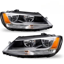 For 2011-2018 Volkswagen Jetta Halogen Chrome Amber Headlights Headlamps Pair