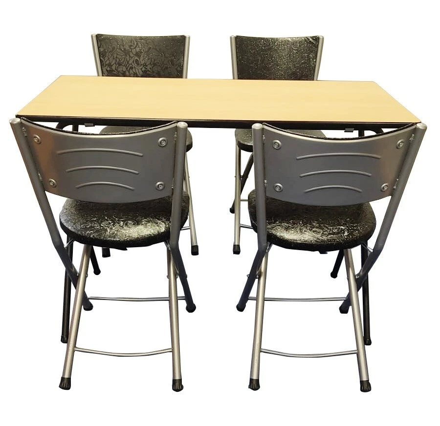 Meta Folding Dining Table with 4 Artificial Faux Leather Padded Chairs Set - Image 2 of 4