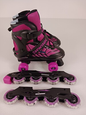Girls Schwinn Adjustable Fit Switcher 2 in 1 Inline/Quad Skates Sizes 5-8 Pink